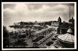 AK Ouchy, Les Quais et le Château vus de l`Hôtel Beau-Rivage